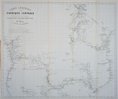 Portada del libro de Carte Générale de l'Afrique centrale résumant les derniers Voyages de Livingstone, Burton, Speke, Baker,...