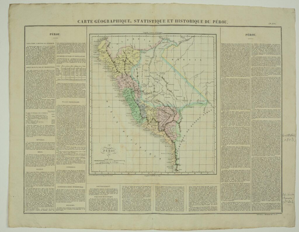 Carte géographique, statistique et historique du Pérou