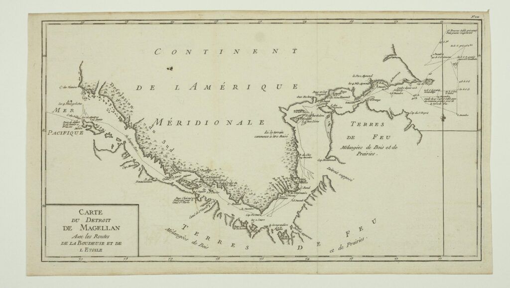 Carte du Détroit de Magellan Avec les Routes de la Boudeuse et de l&rsquo;Etoile