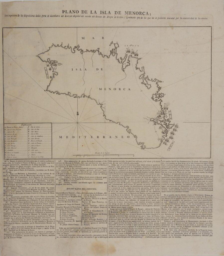 Plano de la isla de Menorca