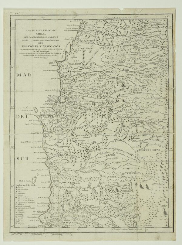 Mapa d&rsquo;una part de Xile… Espanyols i Araucans