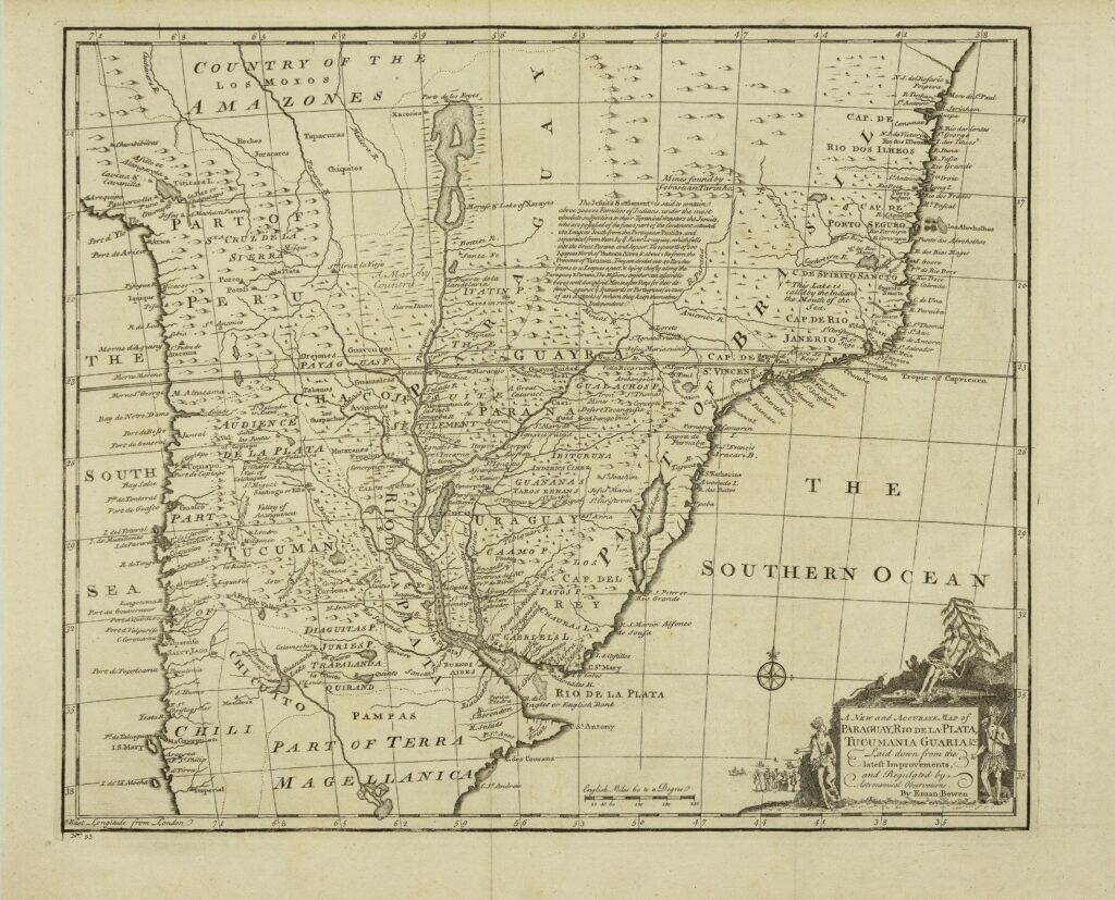 A new and accurate map of Paraguay, Río de La Plata, Tucumania Guaria. Laid down from the latest Improvements, and Regulated by Astronomical Observations.