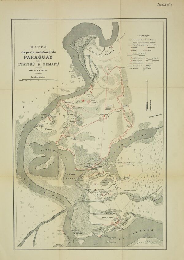Mappa da parte meridional do Paraguay entre Itapirú e Humaitá