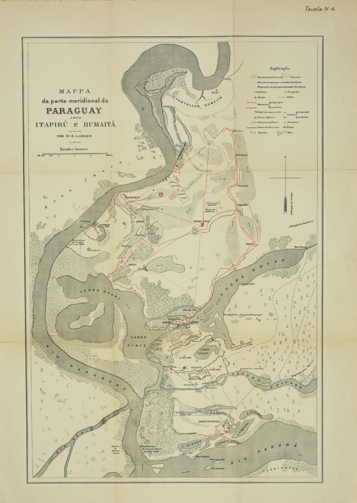 Mappa da parte meridional do Paraguay entre Itapirú e Humaitá