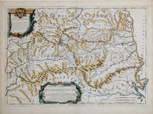 [Mapa del Comtat del Rosselló] La Contea di Rossilione divisa nella Vicaria di Perpignano, e Subvicaria di Valspir, e nella Vicaria di Villa Franca di Conflent, e Subvicaria di Capsir… Cerdagna