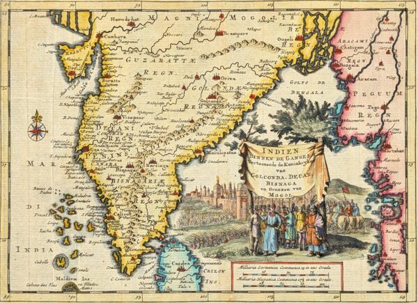 Indien binnen de Ganges Vertoonende de Koninkryken van Golconda, Decan, Bisnaga en Grenzen van Mogol