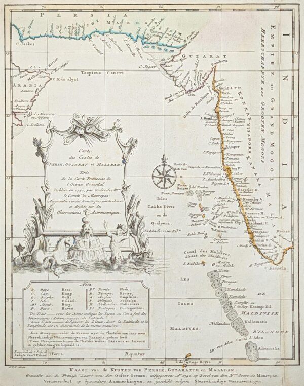 Carte des Costes de Perse, Guzarat et Malabar. Kaart van de Kusten van Persie, Guzaratte en Malabar