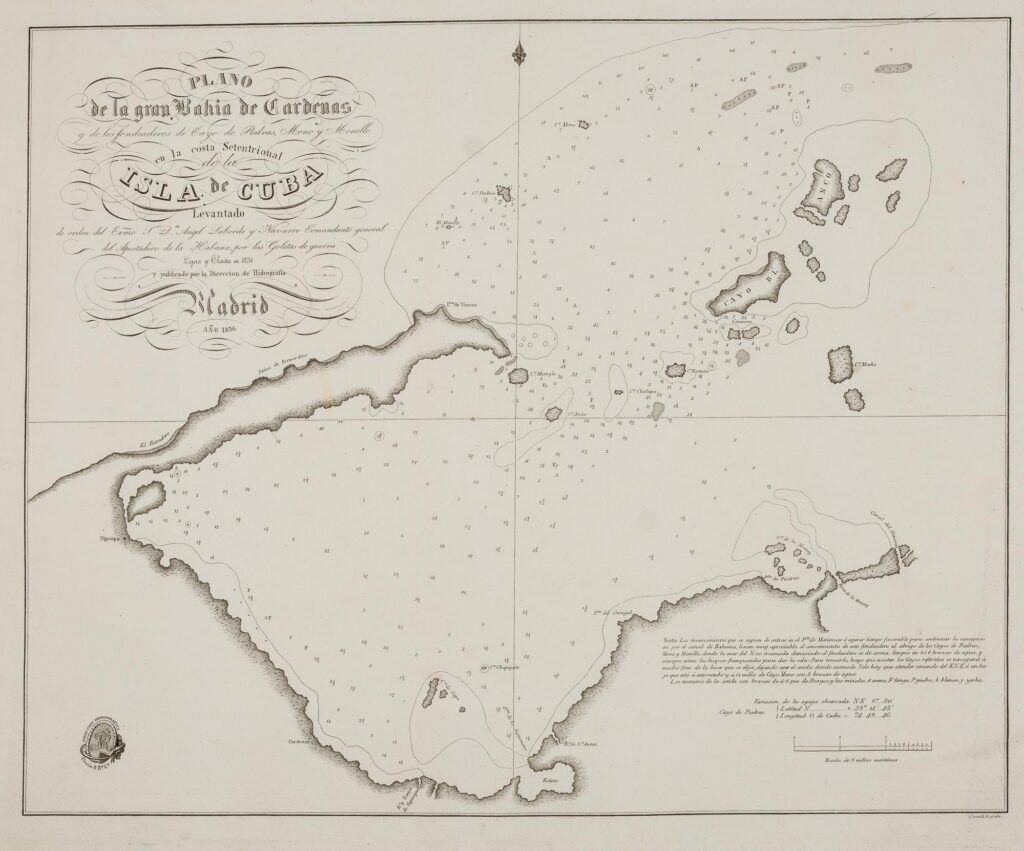 Plano de la gran bahía de Cárdenas y de los fondeaderos de Cayo de Piedras,