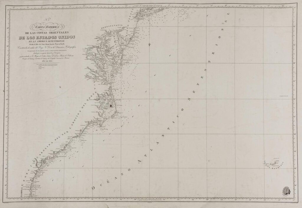 Carta Esferica de las costas orientales de los Estados Unidos