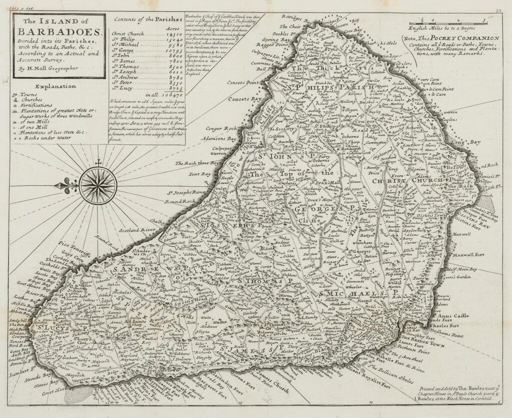 [Mapa de la isla de Barbados] The island of Barbadoes divided into its Parishes