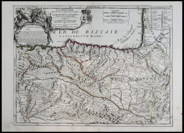 [Mapa de Biscaia, primera edició] La Biscaye Divisée en ses 4 Parties principales et le Royaume de Navarre divisée en ses Merindades