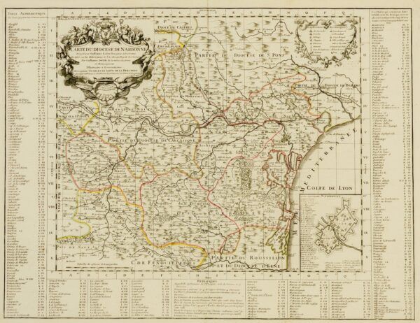 [Mapa de Narbona, França] Carte du Diocèse de Narbonne