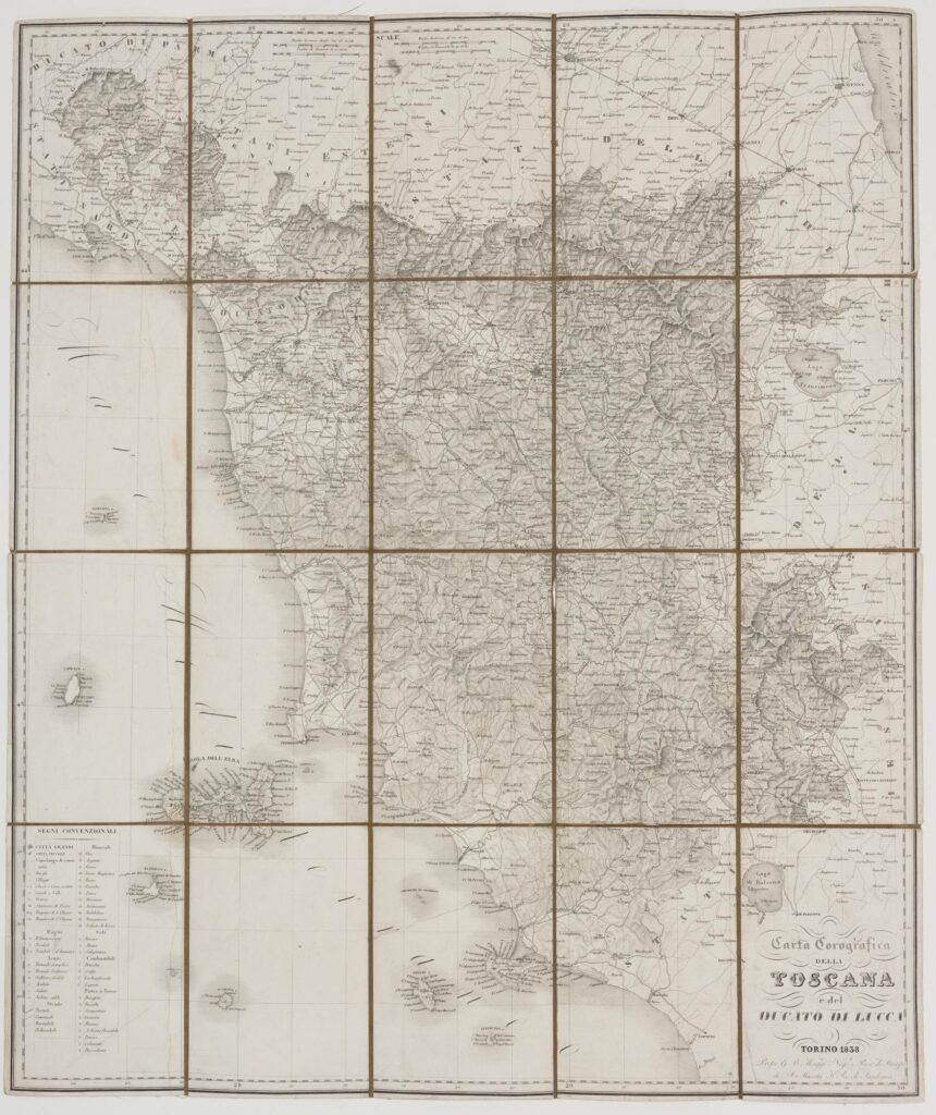 [Mapa antic original de la Toscana, 1838] Carta corografica della Toscana e del duccato di Lucca, Torino