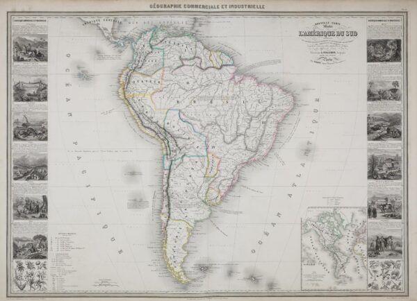 [Mapa de Sud-amèrica] Nouvelle carte illustrée de l&rsquo;Amerique du Sud