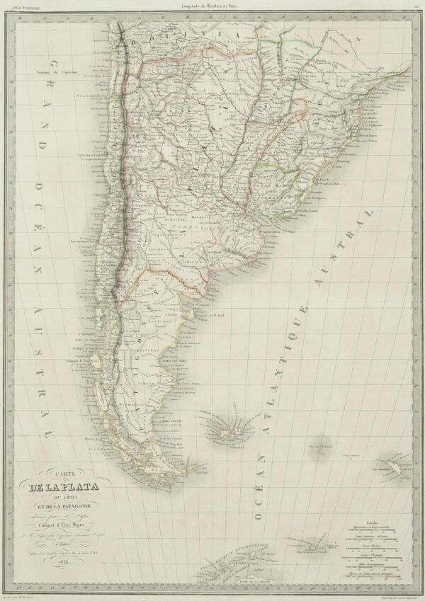 Carte de la Plata du Chili et de la Patagonie