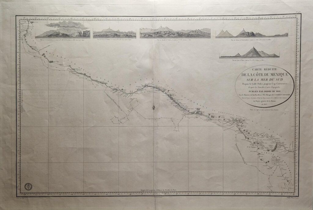 Carte réduite de la côte du Mexique sur la Mer du Sud depuis le Golfe Dulce jusqu&rsquo;au Cap Corrientes . . . 1823