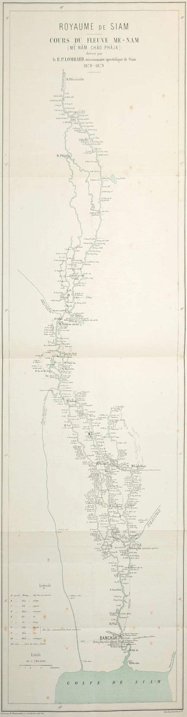 Royaume de Siam / Cours du Fleuve Me-Nam (Më Nam Chào Phaja) dressé par le R. P. Lombard, missionnaire apostolique de Siam 1878-1879