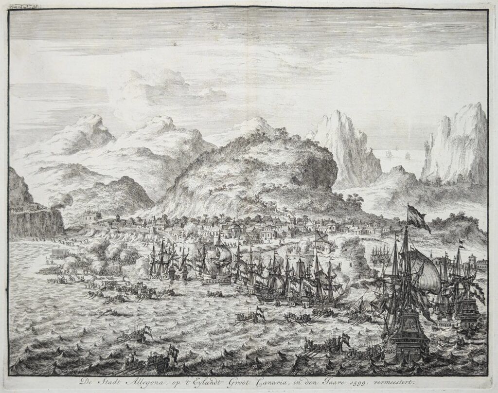 De Stadt Allegona, op’t Eylandt Groot Canaria, in den Jaar 1599 vermeestert